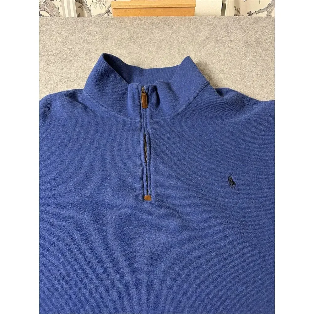 Polo Ralph Lauren 1/4 Zip Pullover Sweatshirt Men’s jumper Blue Pony Cotton